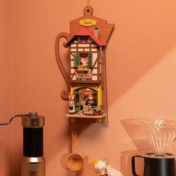 Rolife Lazy Coffee House DIY Wall Hanging Miniature House Kit - Mycutebee