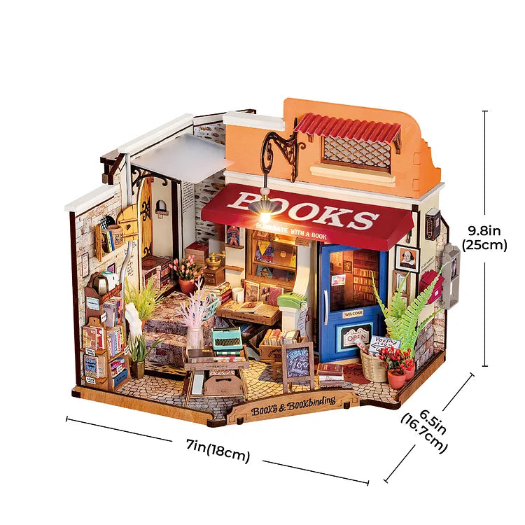 Robotime Rolife Corner Bookstore DIY Dollhouse Kit