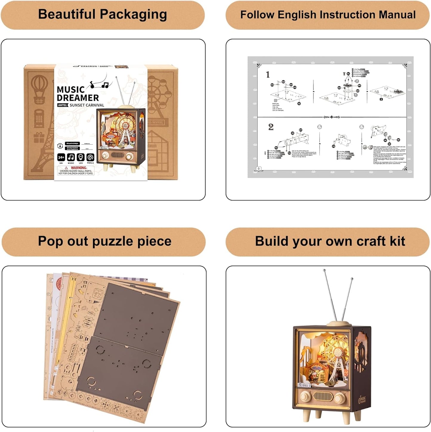 Robotime Rolife Sunset Carnival DIY Music Box Kit