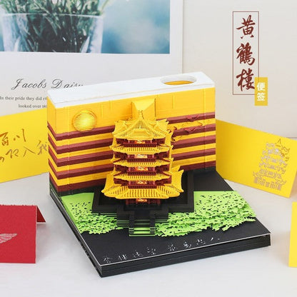 Net-red-three-dimensional-paper-carving-Yellow-Crane-Tower-note-book-Chinese-style-building-decoration-3D