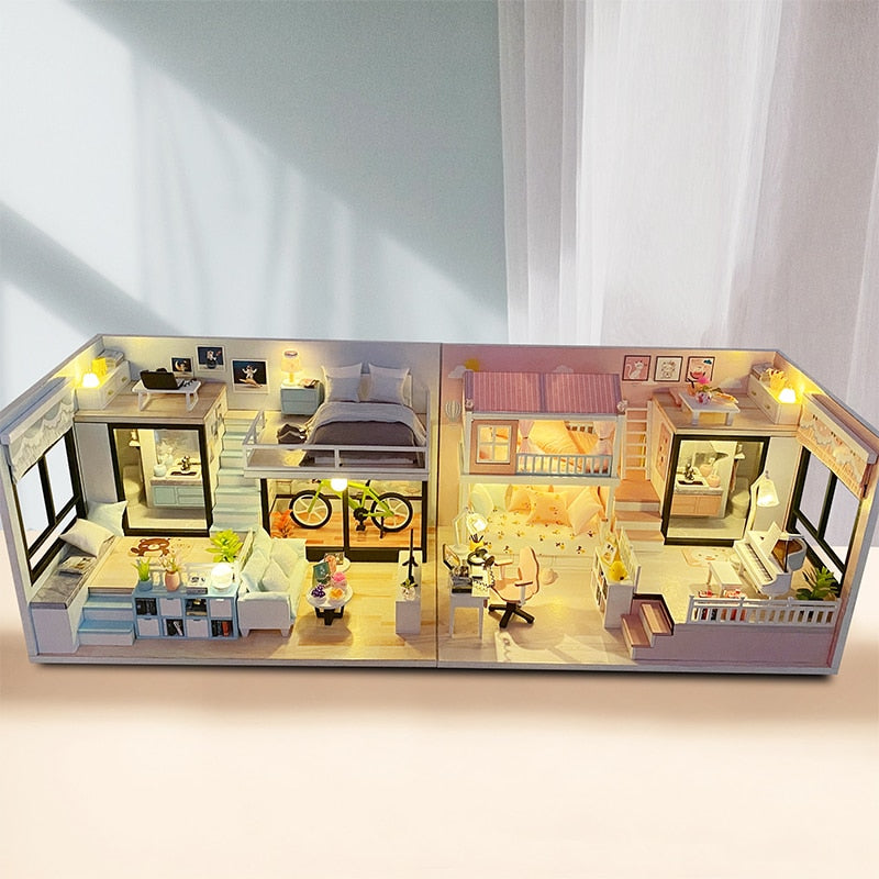 a model of a living room and bedroom in a house