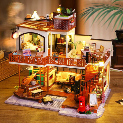 a model of a house with furniture and lights