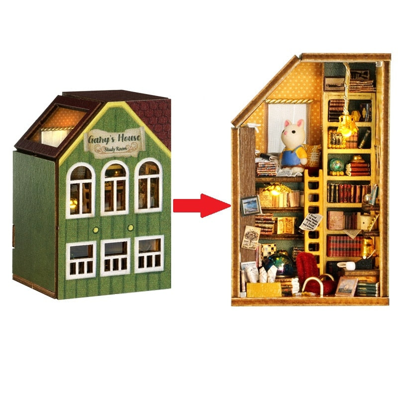 a doll house with a doll inside of it