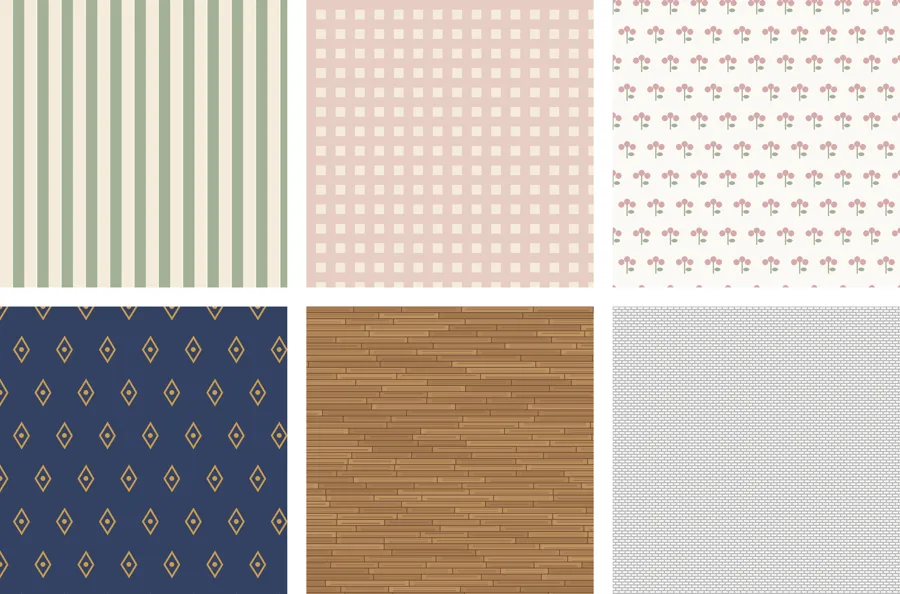 Preview of 1:12 wallpaper and floor patterns