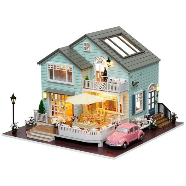 0 Cutebee DIY House Miniature with Furniture LED Music Dust Cover Model Building Blocks Toys for ChildrenQueens Town DIY Miniature House - Dollhouse Australia