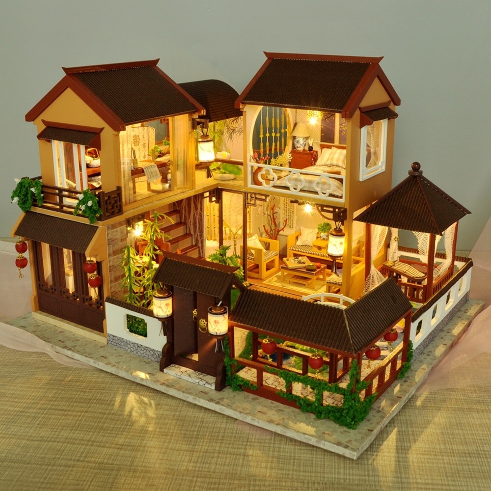 MerryDate DIY Mini Maison Dollhouse DIY 3D Theatre Miniature Box LED Poupée Maisons Maison de Poupée en Bois Miniature Cadeau pour Les Filles. A Maison à Construire en Miniature Maison 