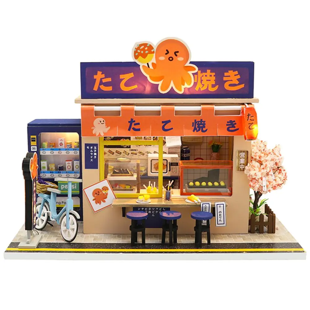 Wooden Japanese Takoyaki Shop Miniature DIY Dollhouse Kit