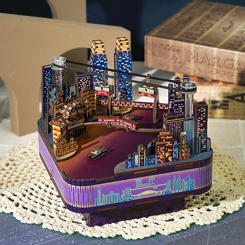DIY Wooden New City Street View Music Box