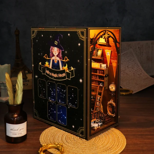 DIY Wooden Book Nook Shelf Insert Kits Miniature Magic House Bookends Japanese Cherry Train Station Bookshelf.jpg 2 - Dollhouse Australia