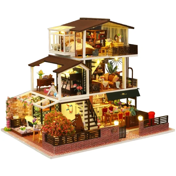 DIY Wooden Doll Houses Miniature Building Kits With Furniture Light Assembly Romantic Big Casa Dollhouse Toys.jpg 5 - Dollhouse Australia