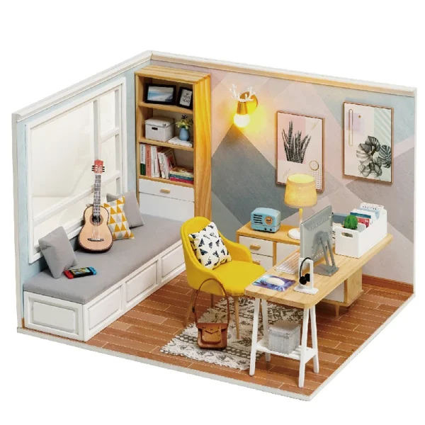 VjQg1 12 DIY Wooden Doll Houses Miniature Building Kits with Furniture Light Sunshine Study Room Casa - Dollhouse Australia