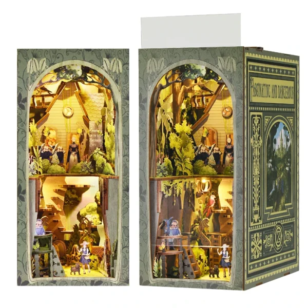 MowADIY Wooden Book Nook Shelf Insert Kits Miniature the Wonderful Wizard World Bookends Bookshelf Magic Dollhouse - Dollhouse Australia