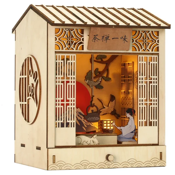 ZTd5CUTEBEE Japanese Style Book Nook Kit DIY Doll House with Light Bookshelf Insert Bookend Building Model - Dollhouse Australia
