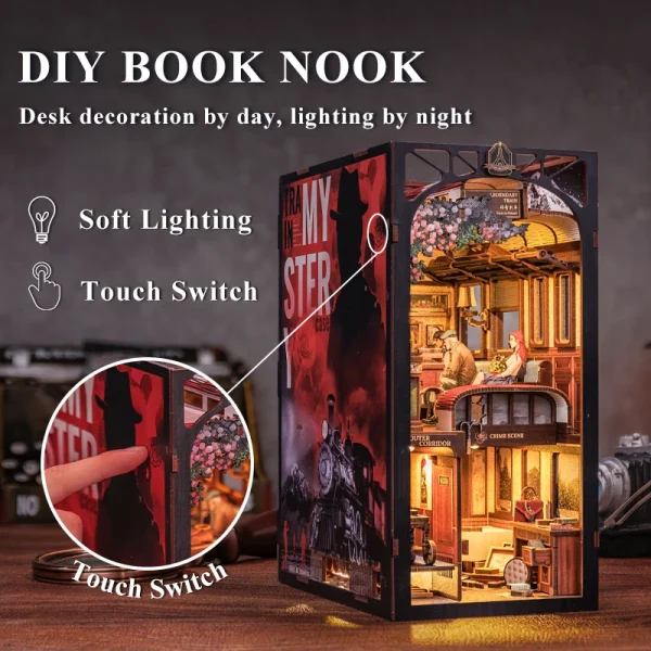 1XRVCUTEBEE DIY Book Nook Kit Miniature Doll House With Touch Light Dust Cover Bookshelf Insert Gifts - Dollhouse Australia