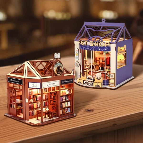 eX1cNEW DIY Wooden Bookstore Casa Doll Houses Miniature Building Kits With Furniture Pet Shop Dollhouse for - Dollhouse Australia
