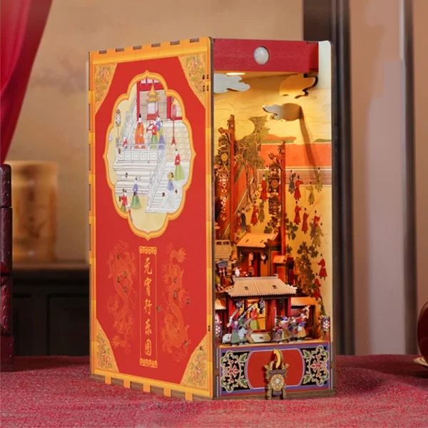JuW0DIY Wooden Book Nook Shelf Insert Kits Chinese Lantern Festival Bookends Miniature Building Kits Bookshelf For - Dollhouse Australia