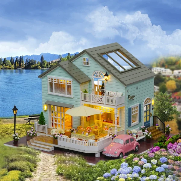 U4YjDIY Wooden Casa Doll Houses Queen Town New Zealand Miniature Building Kits Dollhouse With Furniture LED - Dollhouse Australia